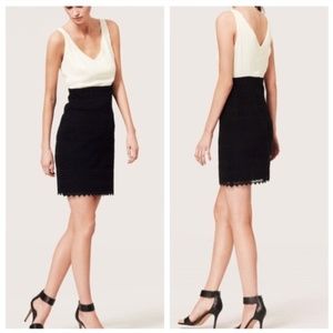 Ann Taylor LOFT Petite Lace Trim Tank Dress, Black & White, 6P
